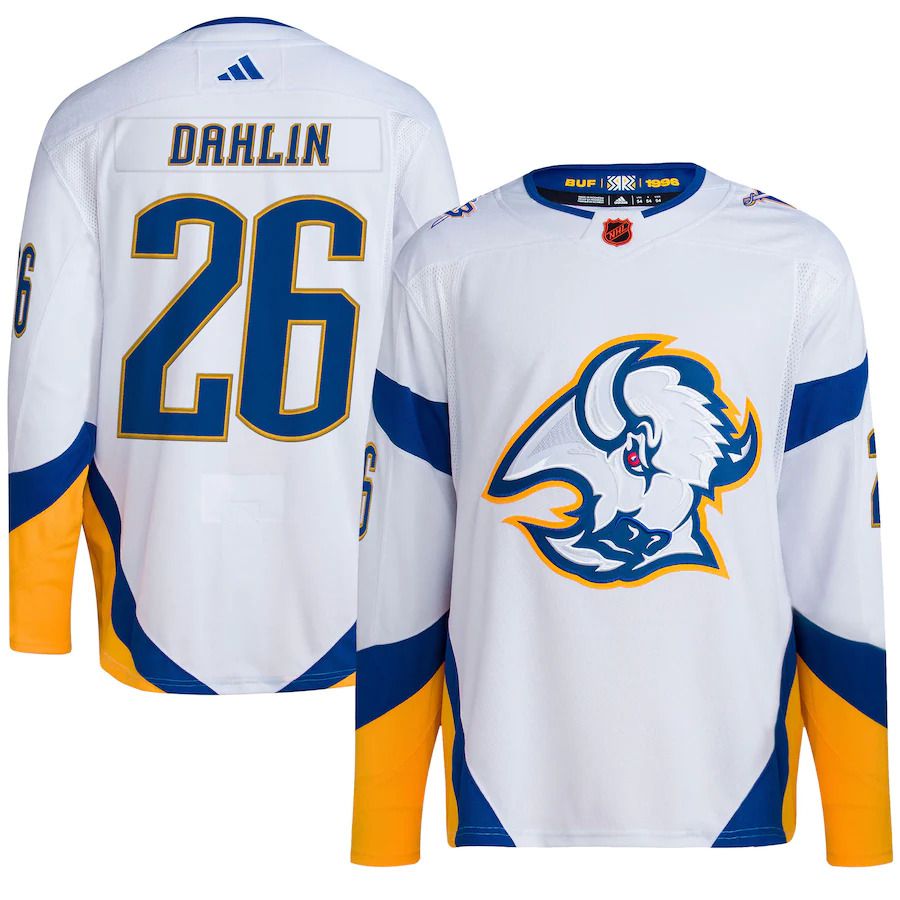 Men Buffalo Sabres 26 Rasmus Dahlin Adidas White Reverse Retro Authentic Player 2022 NHL Jersey